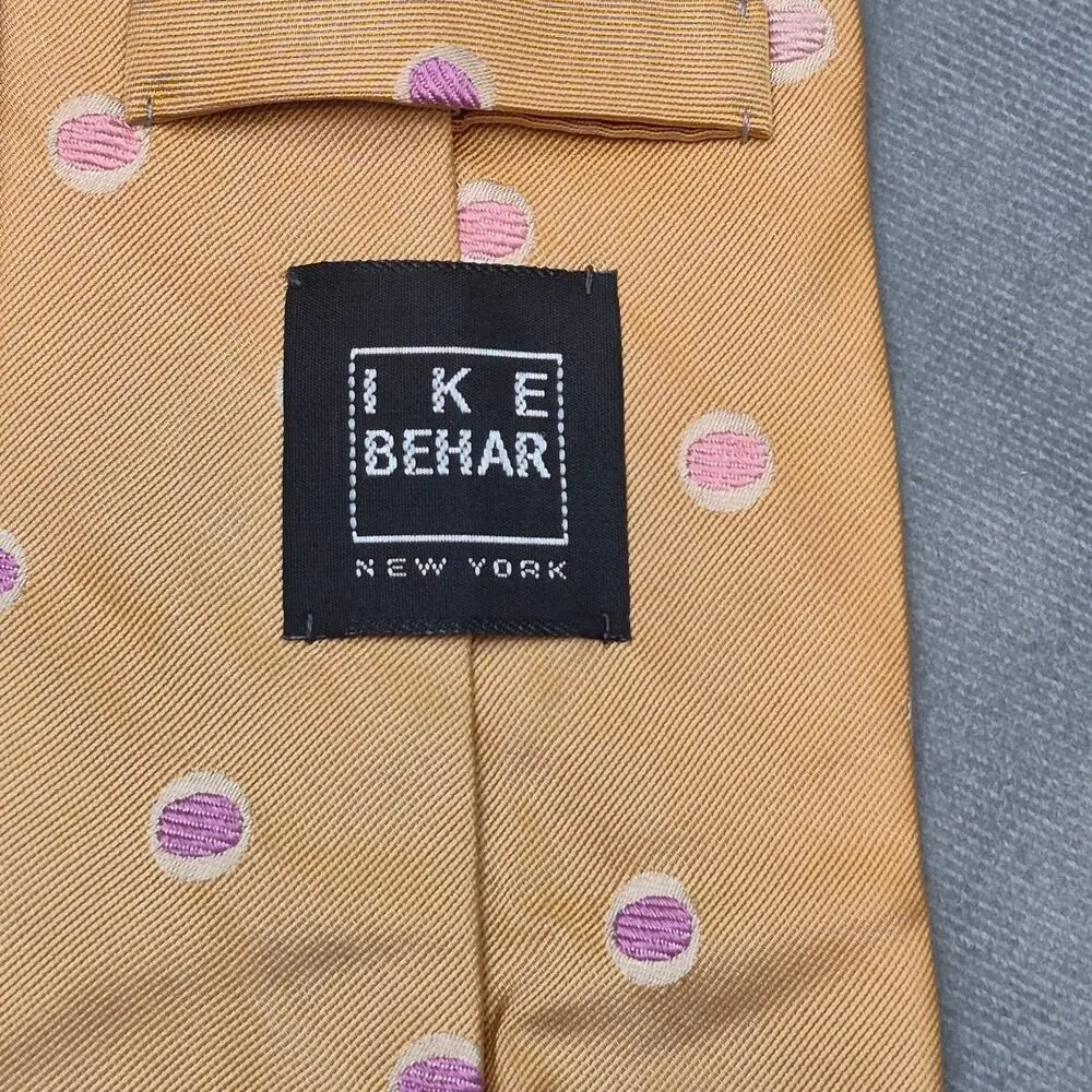 Ike Behar New York Silk Yellow & Pink Polka Dot Mens Tie 60